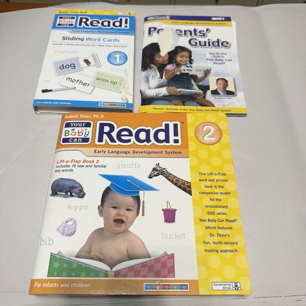 YOUR BABY CAN READ Robert Titzer 1&2 Set Incomplete Sliding Word Cards Lift Flap